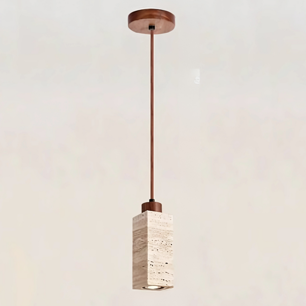 Elegant Travertine Pendant Lamp with Warm Yellow Finish – Modern Minimalist Hanging Light for Kitchen and Dining Areas-1