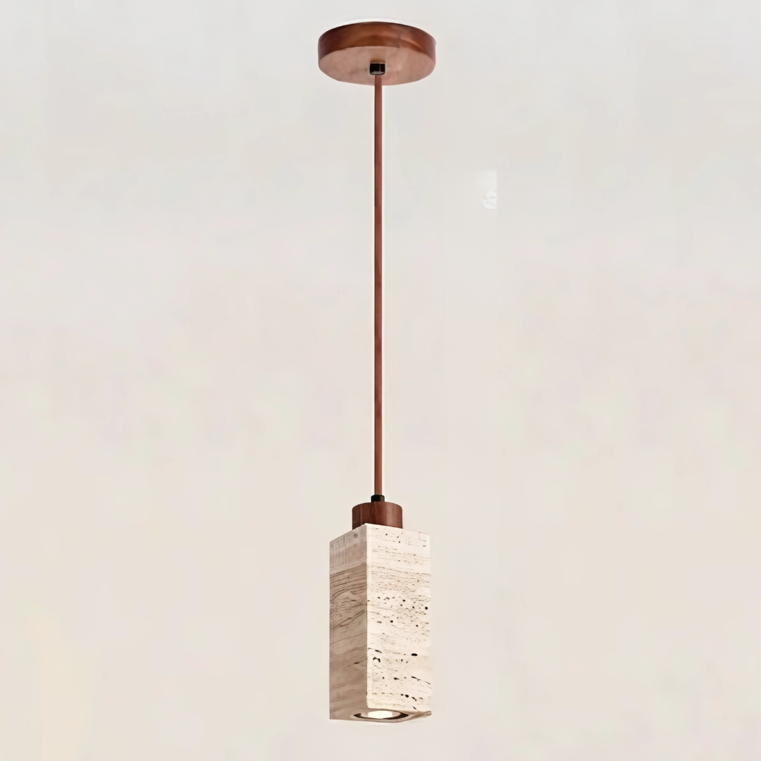 Elegant Travertine Pendant Lamp with Warm Yellow Finish – Modern Minimalist Hanging Light for Kitchen and Dining Areas-1