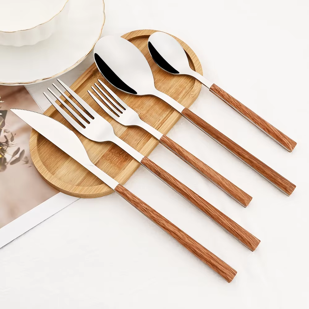 Luxury Cutlery Set – Elegant Stainless Steel Silverware Set with Wooden Handles, 18-Piece Dining Utensils for Casual and Formal Occasions-2