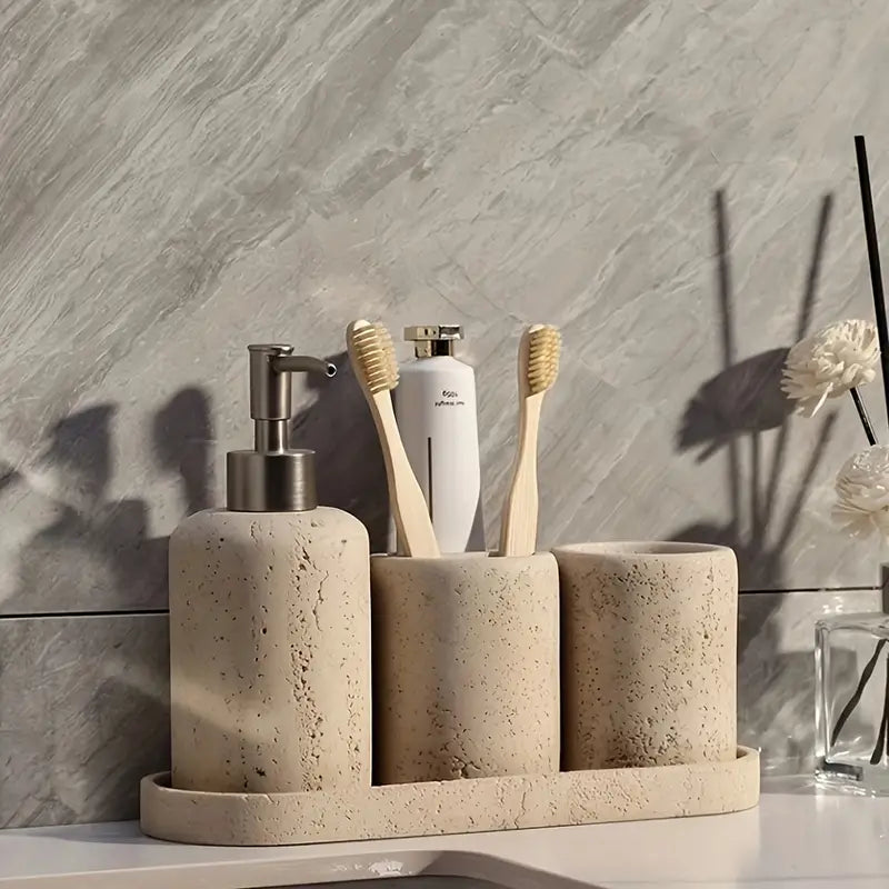 Artisan Travertine-Inspired Soap Dispenser