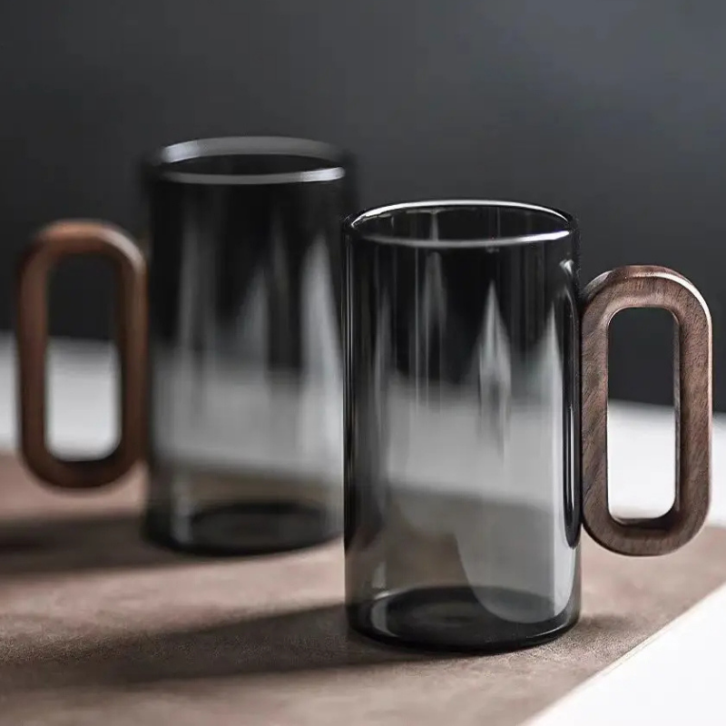 Lucente Tinted Glass & Walnut Mugs