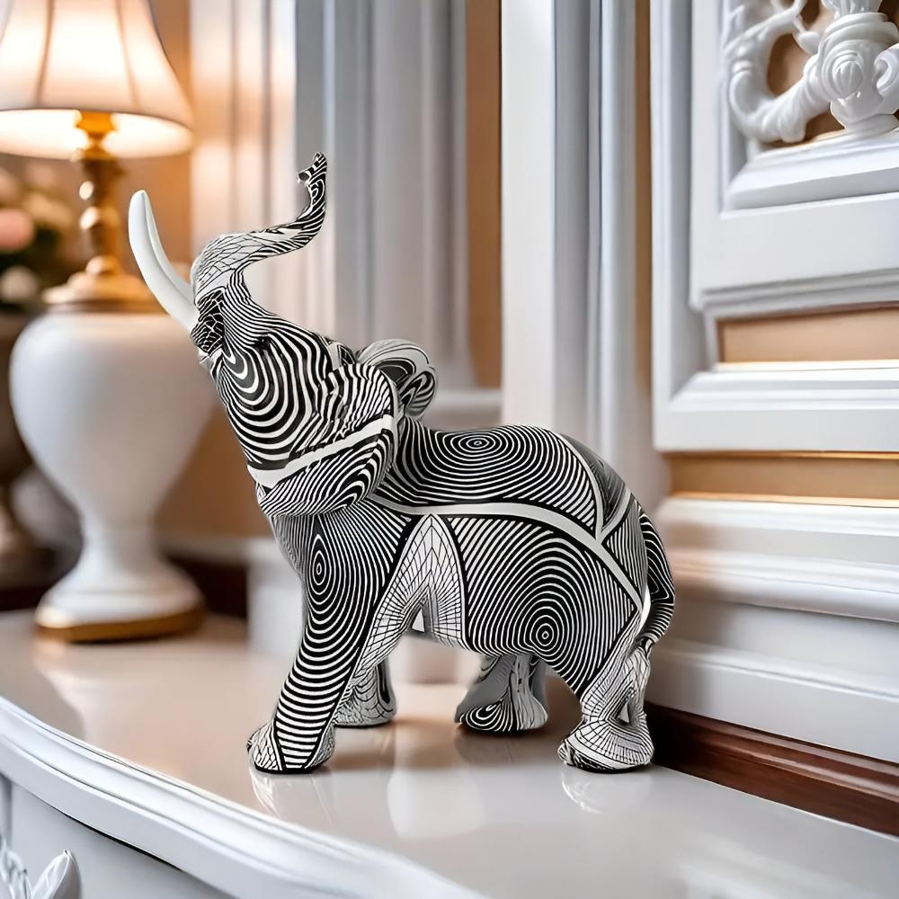 Artistic Black and White Spiral Elephant Statue – Elegant Home Decor Accent for Unique Wall and Room Decor-4