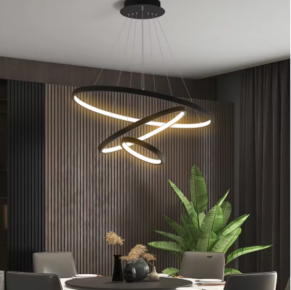 Modern 3 Rings Chandelier Light with Dimming and Remote Control - Elegant LED Dining Room Fixture-1