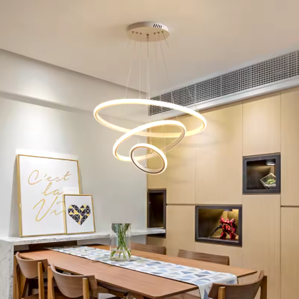 Variant image for Modern 3 Rings Chandelier Light with Dimming and Remote Control - Elegant LED Dining Room Fixture-4