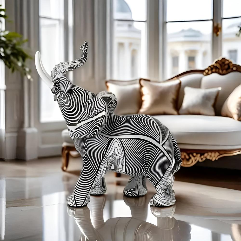 Artistic Black and White Spiral Elephant Statue – Elegant Home Decor Accent for Unique Wall and Room Decor-5