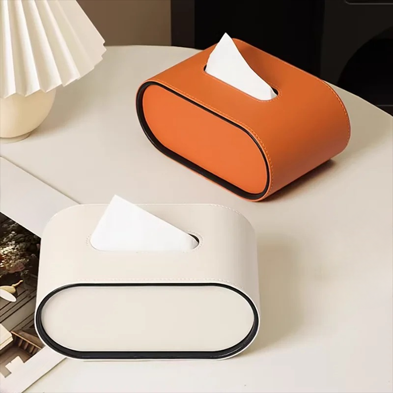 Elegant Leather Tissue Box Cover – Stylish Oval Tissue Holder for Home Decor, Compact Design, Premium Quality-3