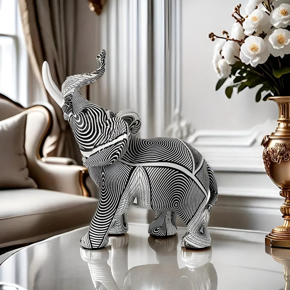 Artistic Black and White Spiral Elephant Statue – Elegant Home Decor Accent for Unique Wall and Room Decor-6