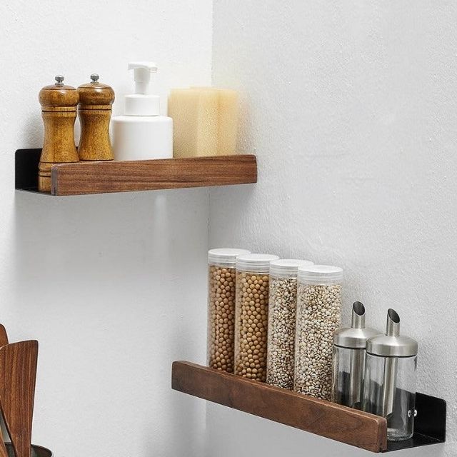 Variant image for Rustic Solid Wood Bathroom Rack with Drill-Free Installation – Space-Saving and Water-Resistant Shelf for Toiletries-1