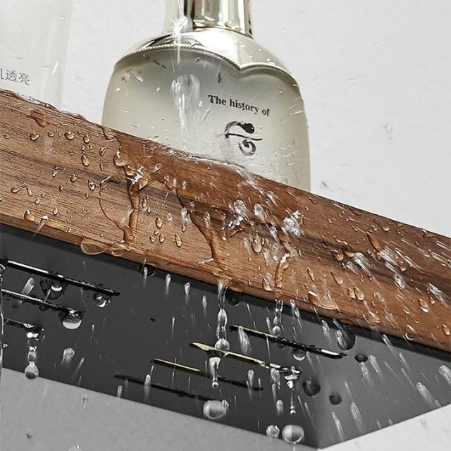 Rustic Solid Wood Bathroom Rack with Drill-Free Installation – Space-Saving and Water-Resistant Shelf for Toiletries-6