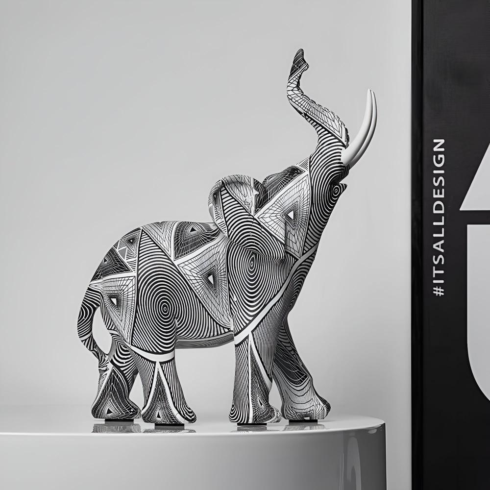 Artistic Black and White Spiral Elephant Statue – Elegant Home Decor Accent for Unique Wall and Room Decor-1