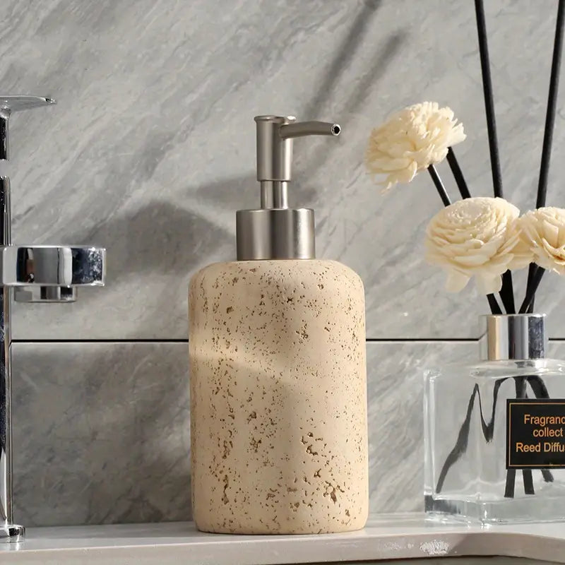 Artisan Travertine-Inspired Soap Dispenser