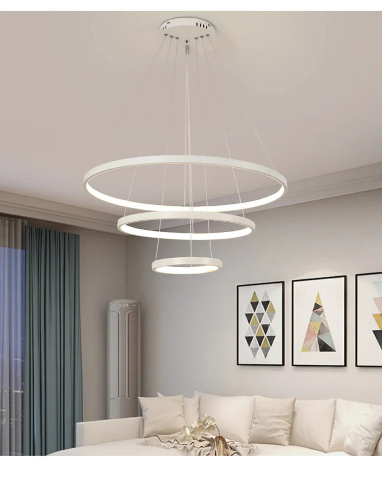 Modern 3 Rings Chandelier Light with Dimming and Remote Control - Elegant LED Dining Room Fixture-4