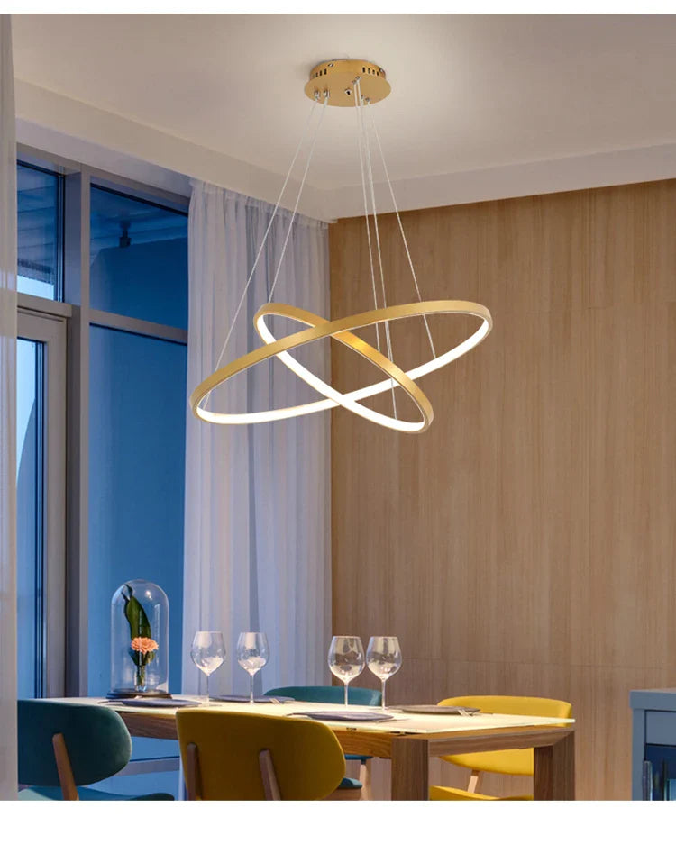 Modern 2 Rings Chandelier Light with Dimming & Remote Control – Energy-Efficient LED Dining Room Lighting-2