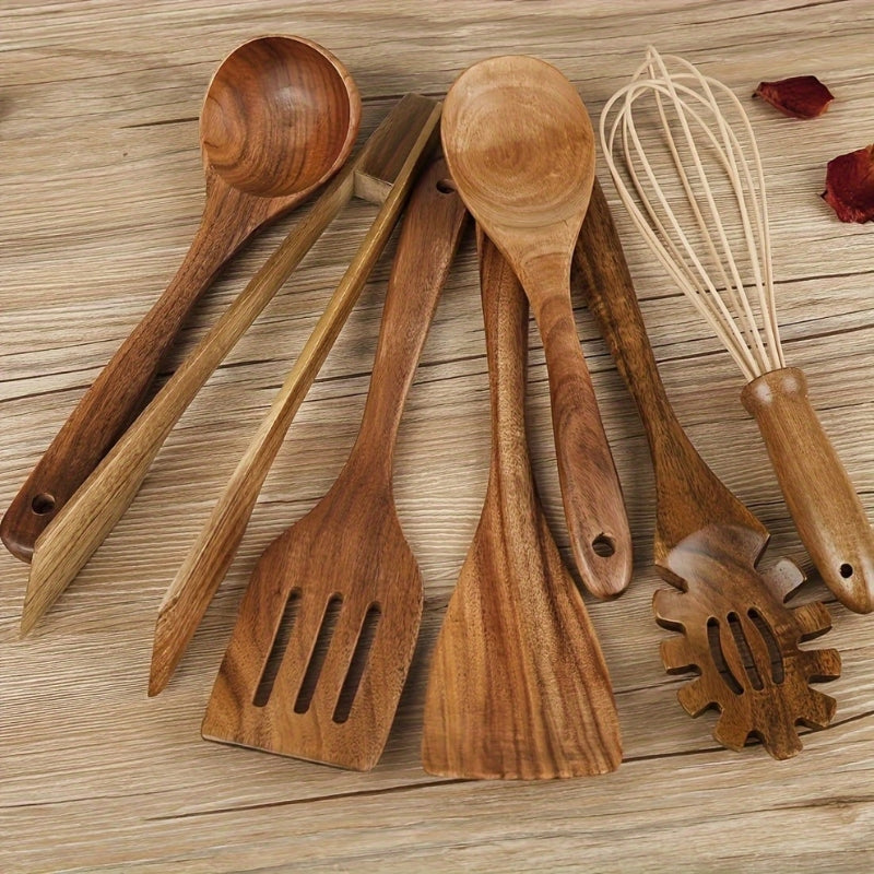 7-Piece Luxury Wooden Kitchen Utensil Set – Eco-Friendly, Ergonomic Cooking Utensils for Non-Stick Pans-1