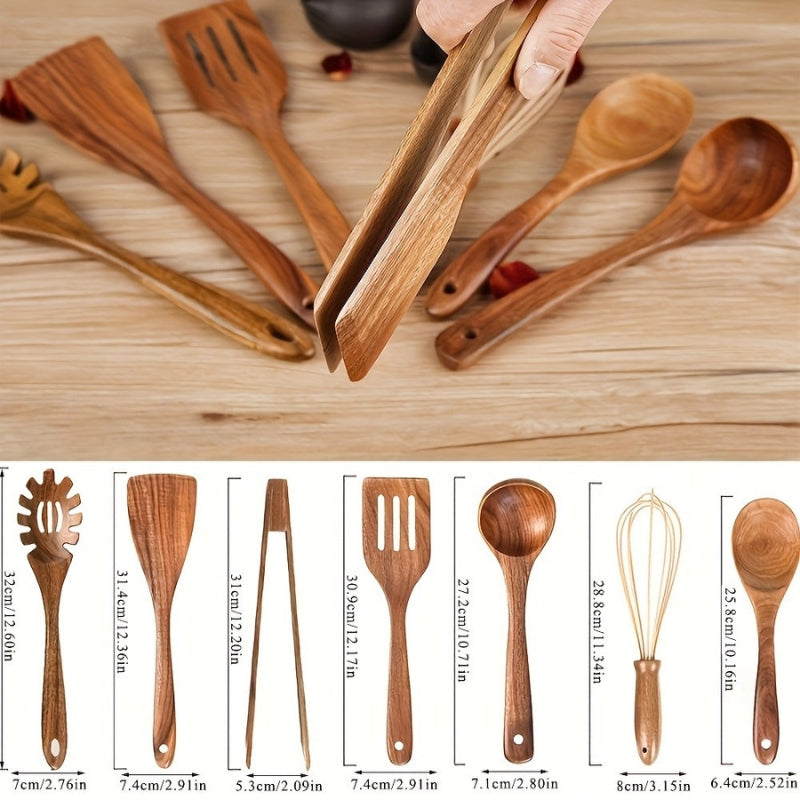 7-Piece Luxury Wooden Kitchen Utensil Set – Eco-Friendly, Ergonomic Cooking Utensils for Non-Stick Pans-2