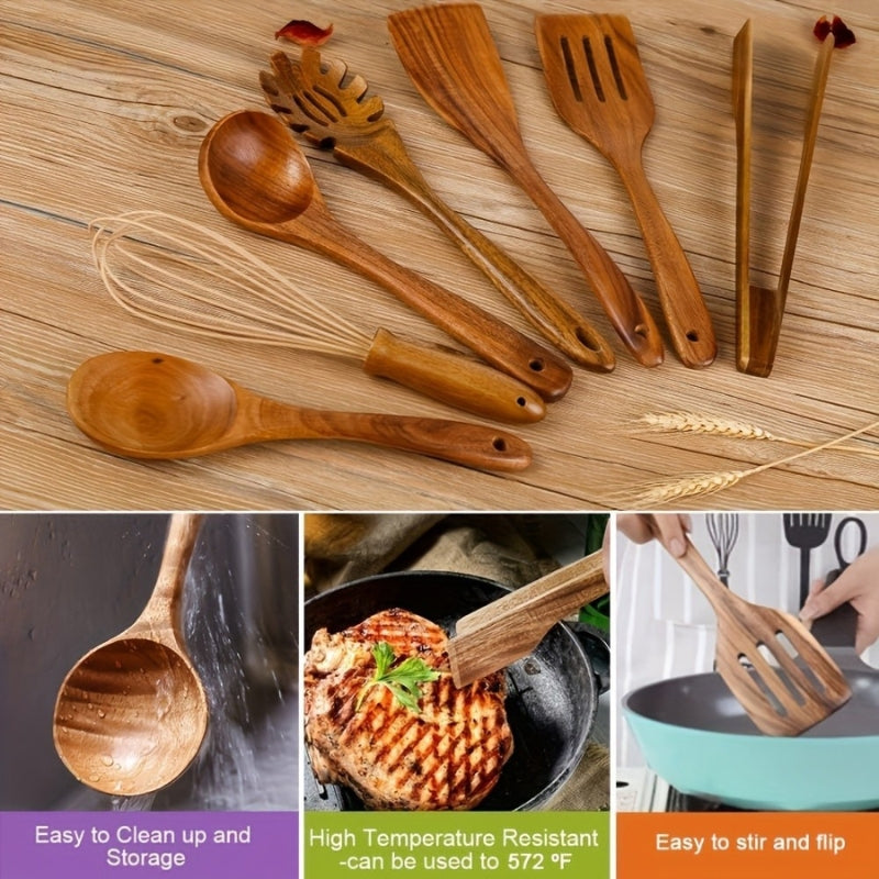 7-Piece Luxury Wooden Kitchen Utensil Set – Eco-Friendly, Ergonomic Cooking Utensils for Non-Stick Pans-6