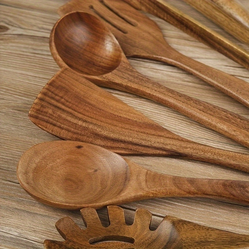 7-Piece Luxury Wooden Kitchen Utensil Set – Eco-Friendly, Ergonomic Cooking Utensils for Non-Stick Pans-4