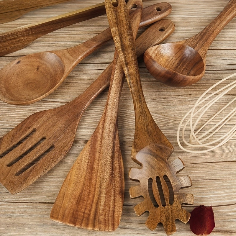 7-Piece Luxury Wooden Kitchen Utensil Set – Eco-Friendly, Ergonomic Cooking Utensils for Non-Stick Pans-3