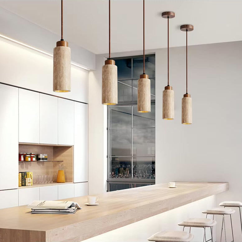Elegant Travertine Pendant Lamp with Warm Yellow Finish – Modern Minimalist Hanging Light for Kitchen and Dining Areas-2