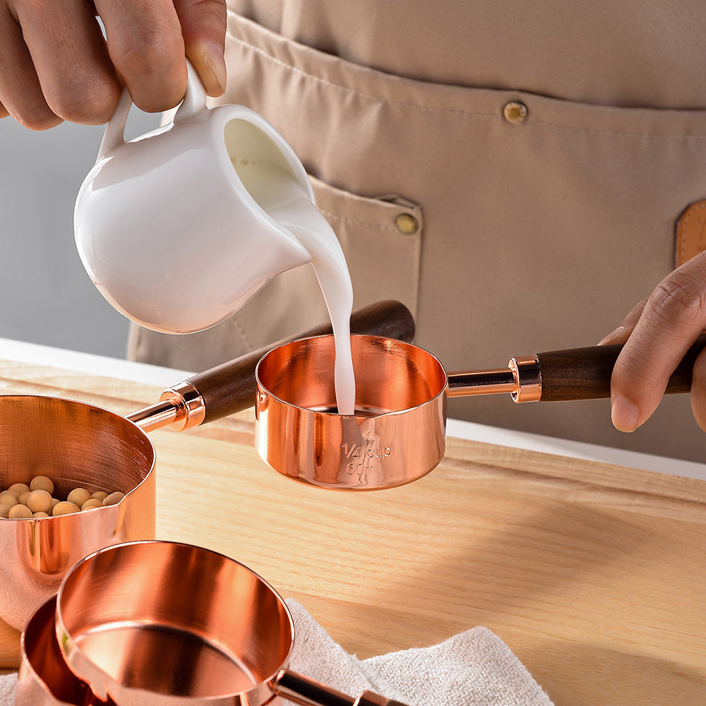 Variant image for Stainless Steel Measuring Cups and Spoons Set – 8-Piece Kitchen Tools with Solid Oak Handles for Precision Measurements-4