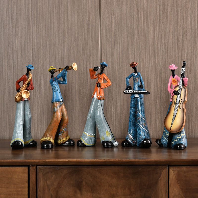 Vintage Jazz Band Figurine - Durable Resin Music Decor Statue for Collectors, Classic Hues and Elegant Design-2