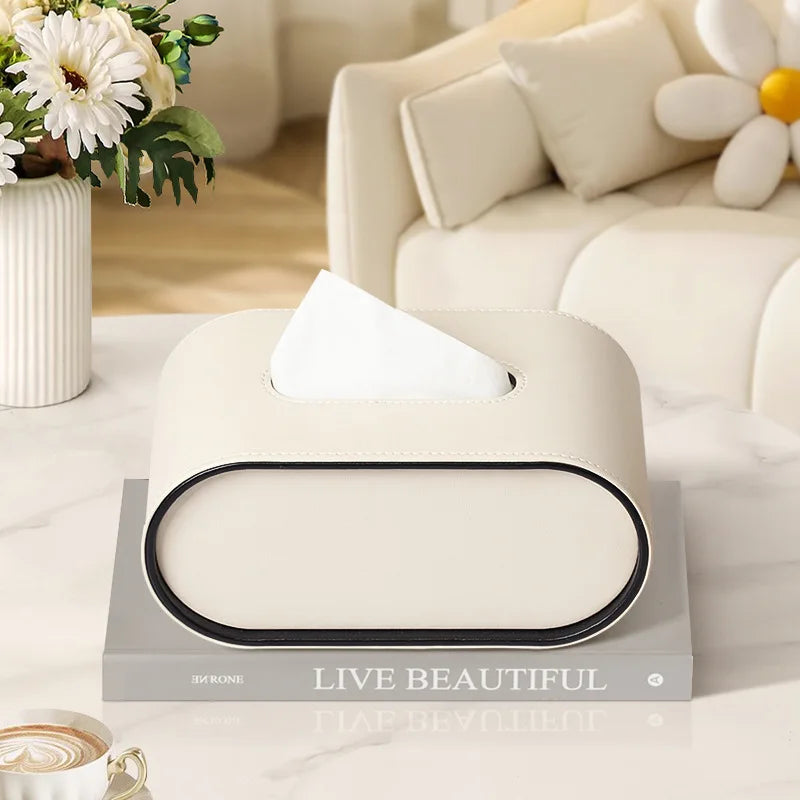 Variant image for Elegant Oval Leather Tissue Box Cover – Stylish Tissue Holder for Home and Office Organization-4