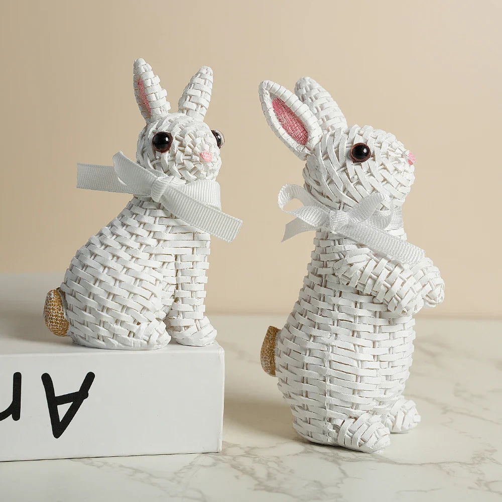 Hoply Rustic Wicker Rabbit Figurines
