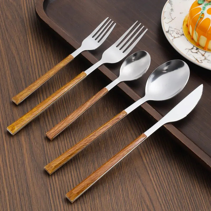 Luxury Cutlery Set – Elegant Stainless Steel Silverware Set with Wooden Handles, 18-Piece Dining Utensils for Casual and Formal Occasions-4