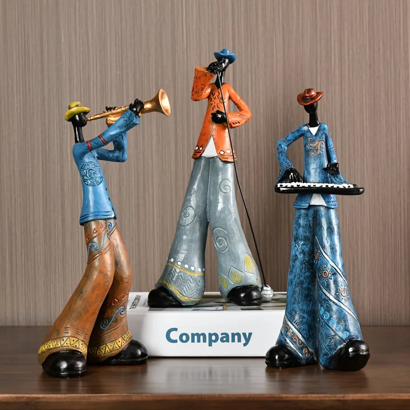 Vintage Jazz Band Figurine - Durable Resin Music Decor Statue for Collectors, Classic Hues and Elegant Design-3