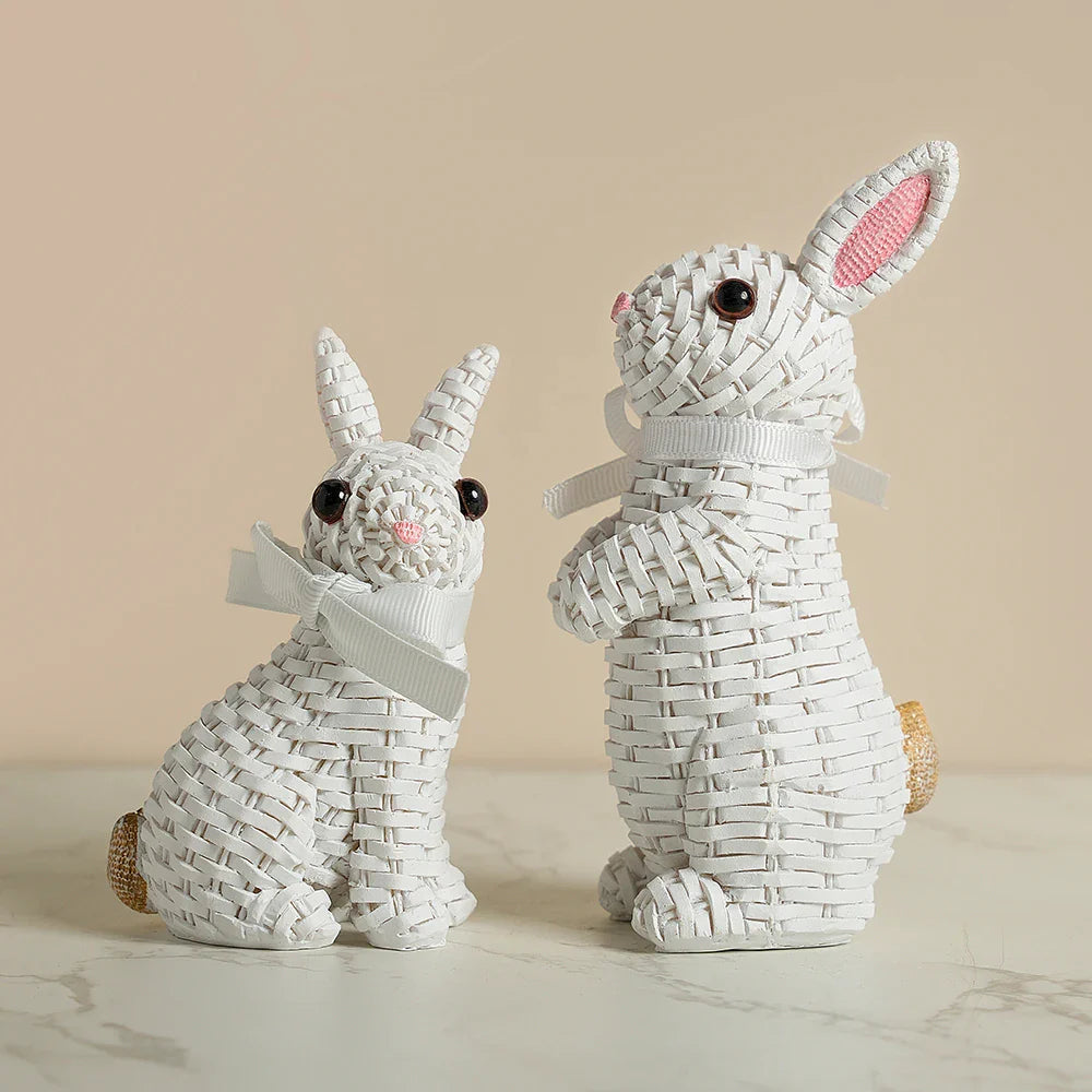 Hoply Rustic Wicker Rabbit Figurines