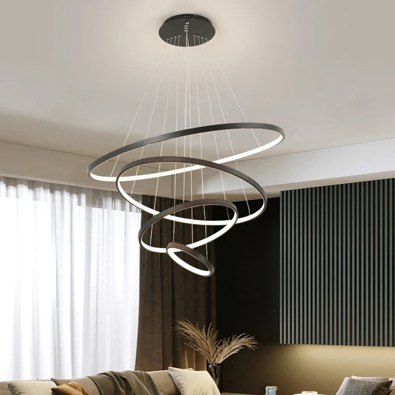 Modern 4-Ring Chandelier Light with Dimming and Remote Control – Elegant LED Fixture for Dining Room and Bedroom-3