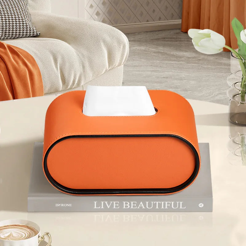 Elegant Oval Leather Tissue Box Cover – Stylish Tissue Holder for Home and Office Organization-2
