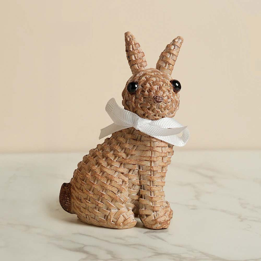 Hoply Rustic Wicker Rabbit Figurines