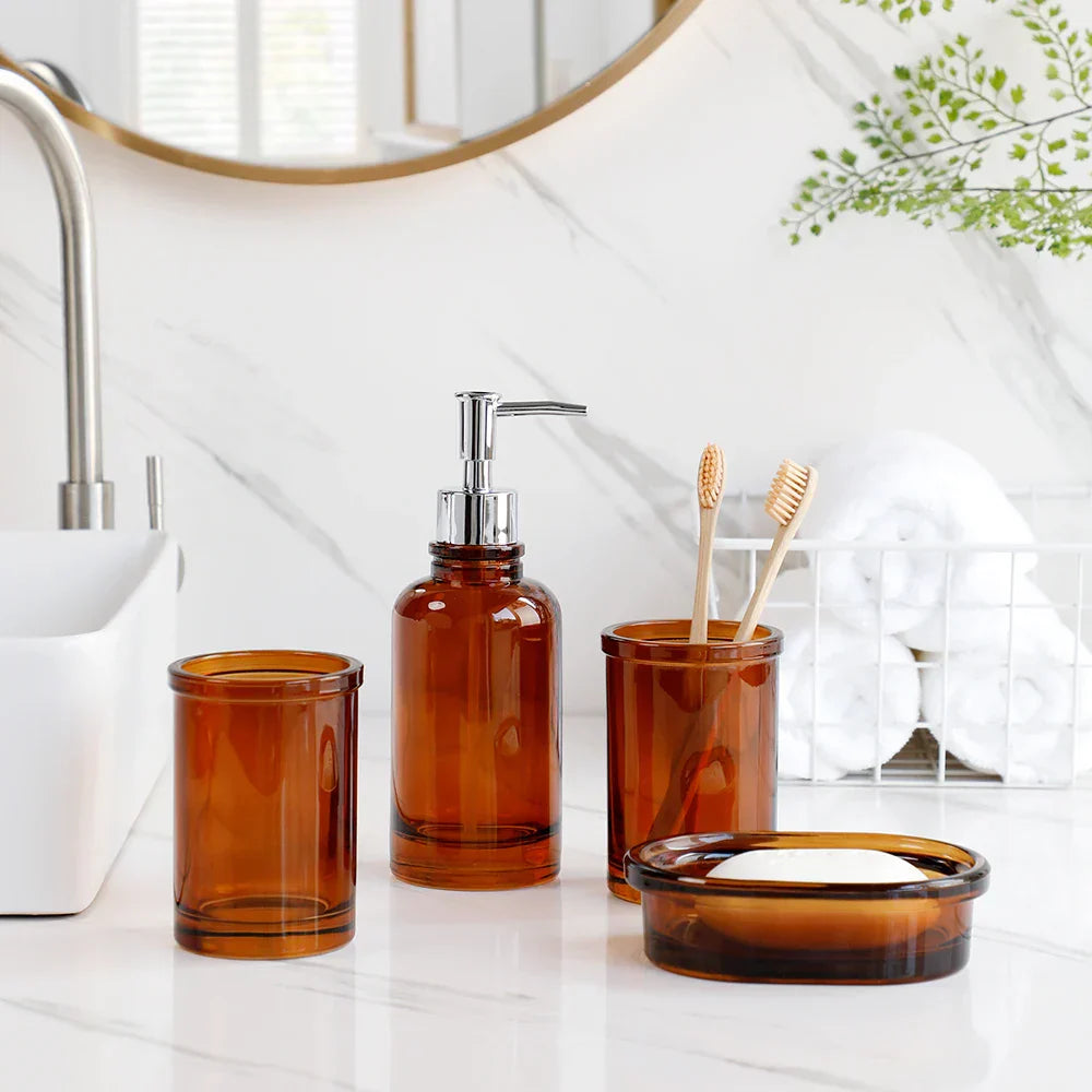 Elegant Glass Bathroom Set – 4-Piece Accessories Set for Timeless Style and Organization-3