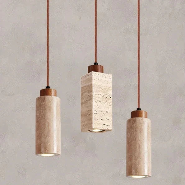 Elegant Travertine Pendant Lamp with Warm Yellow Finish – Modern Minimalist Hanging Light for Kitchen and Dining Areas-3