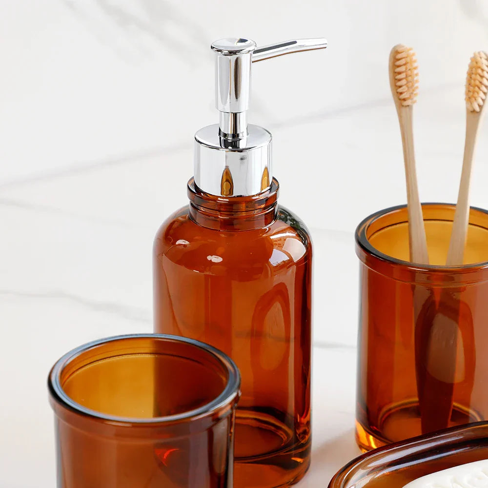 Elegant Glass Bathroom Set – 4-Piece Accessories Set for Timeless Style and Organization-6