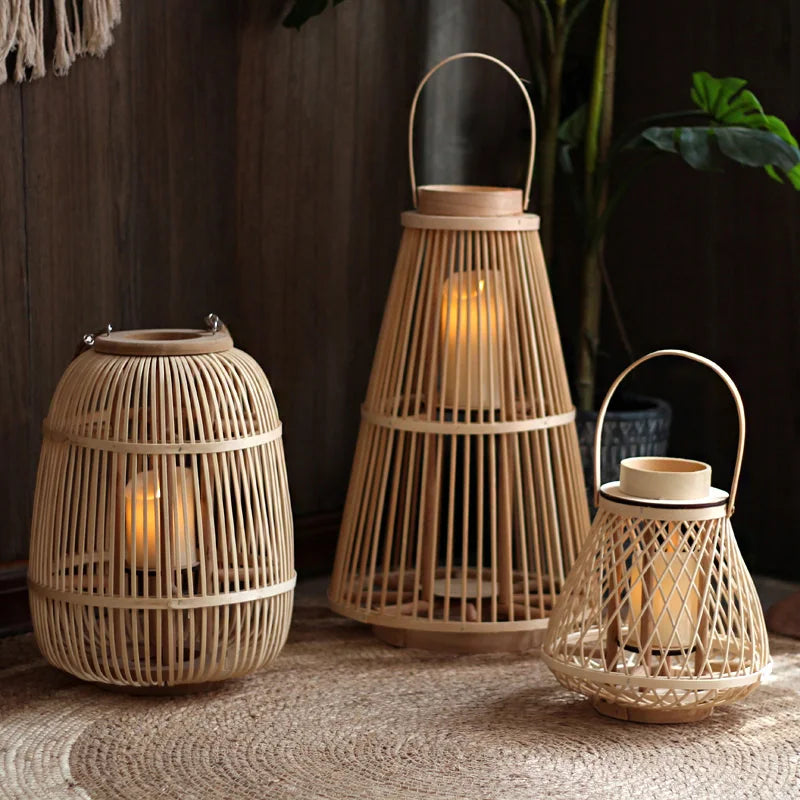 Variant image for Rattan Lantern Garden with Flameless Candle – Elegant Outdoor Lighting for Patios and Balconies-1