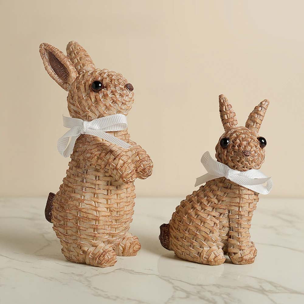 Hoply Rustic Wicker Rabbit Figurines