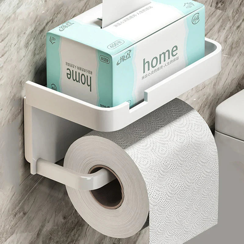 Modern Toilet Paper Holder Stand with Storage Board – Durable Aluminum Design for Organized Bathrooms-6
