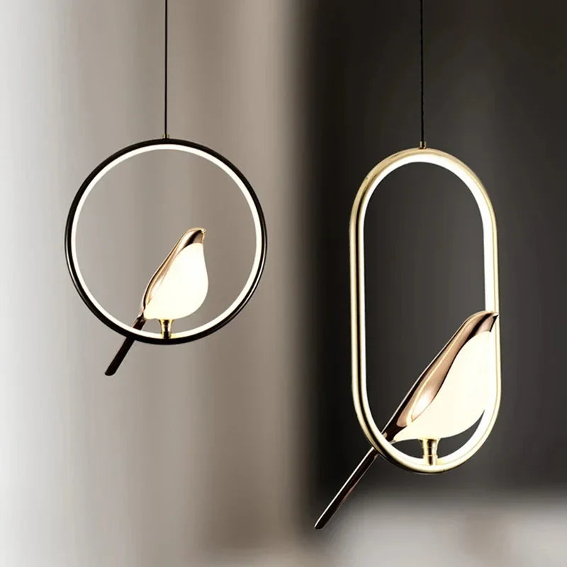 Modern Bird in Hanging Ring Pendant Lamp – Elegant Glass Ceiling Light Fixture for Home and Commercial Use-2