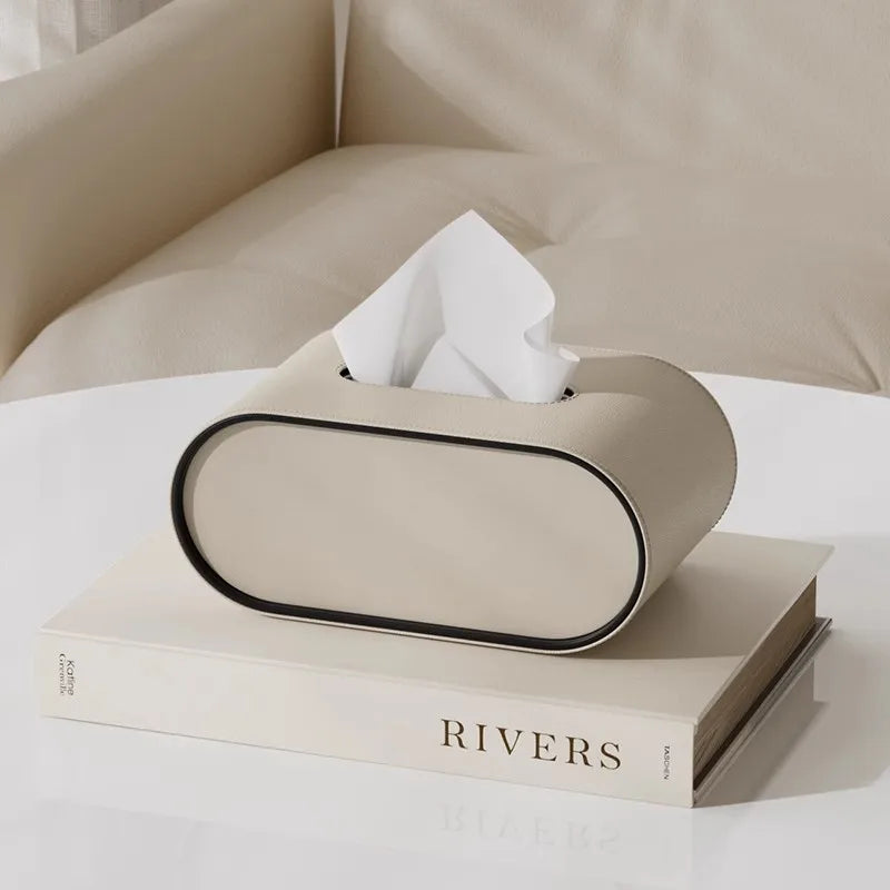 Variant image for Elegant Oval Leather Tissue Box Cover – Stylish Tissue Holder for Home and Office Organization-2