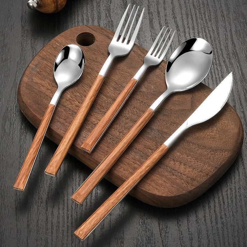 Luxury Cutlery Set – Elegant Stainless Steel Silverware Set with Wooden Handles, 18-Piece Dining Utensils for Casual and Formal Occasions-1