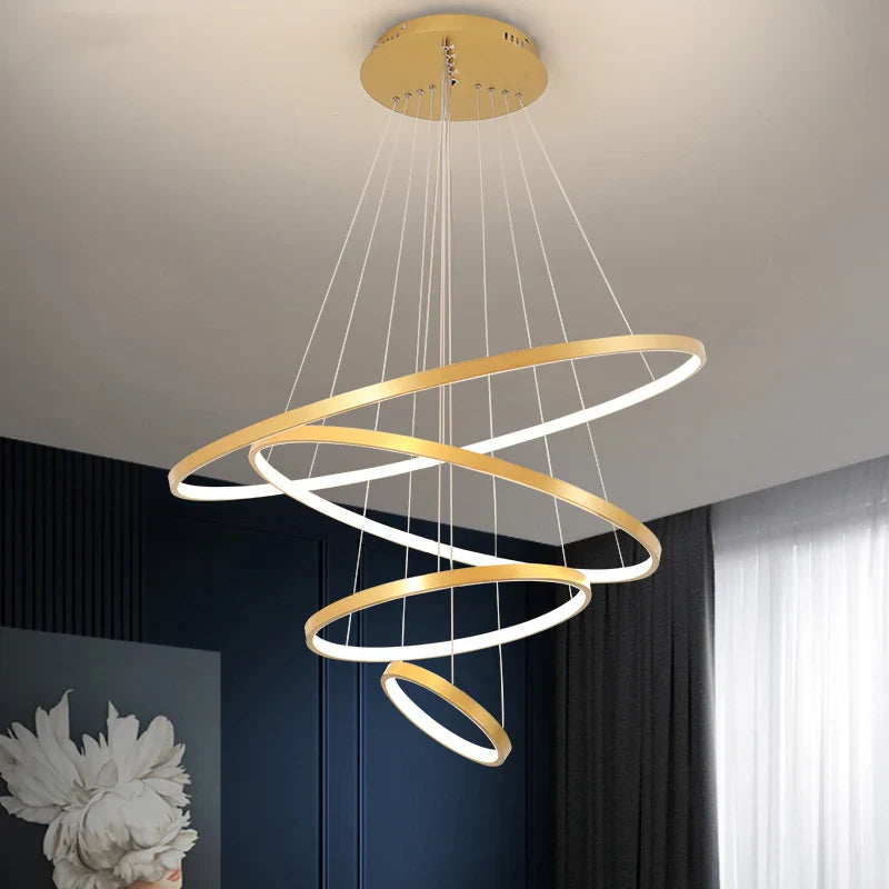 Modern 4-Ring Chandelier Light with Dimming and Remote Control – Elegant LED Fixture for Dining Room and Bedroom-1