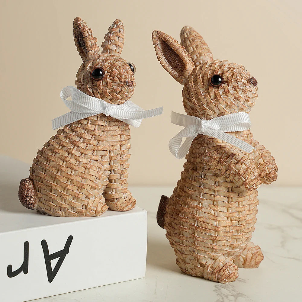 Hoply Rustic Wicker Rabbit Figurines