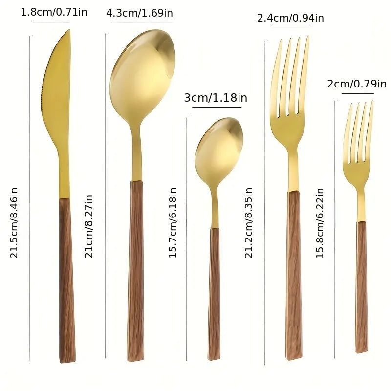 Luxury Cutlery Set – Elegant Stainless Steel Silverware Set with Wooden Handles, 18-Piece Dining Utensils for Casual and Formal Occasions-6