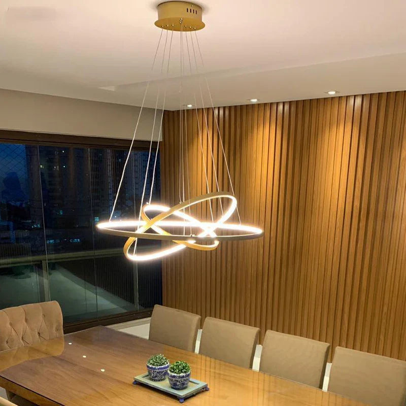 Modern 3 Rings Chandelier Light with Dimming and Remote Control - Elegant LED Dining Room Fixture-2