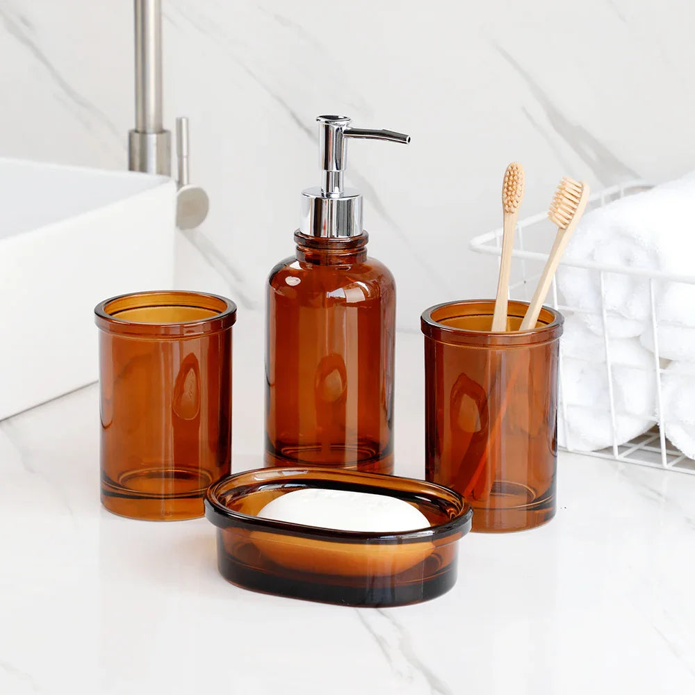 Elegant Glass Bathroom Set – 4-Piece Accessories Set for Timeless Style and Organization-4