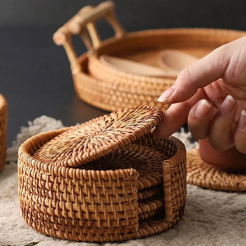 Natural Harmony Bamboo Rattan Coaster Set