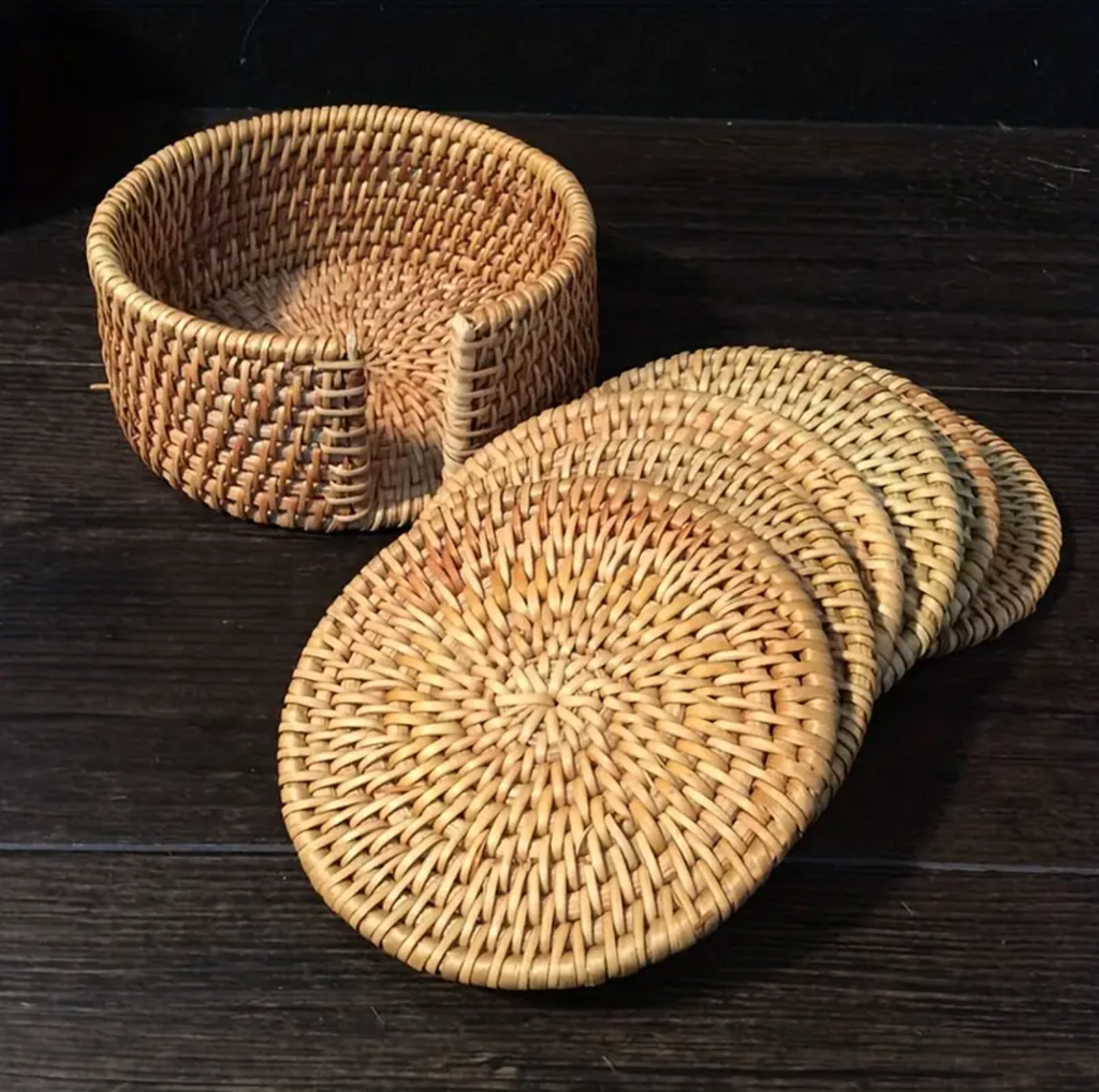 Natural Harmony Bamboo Rattan Coaster Set