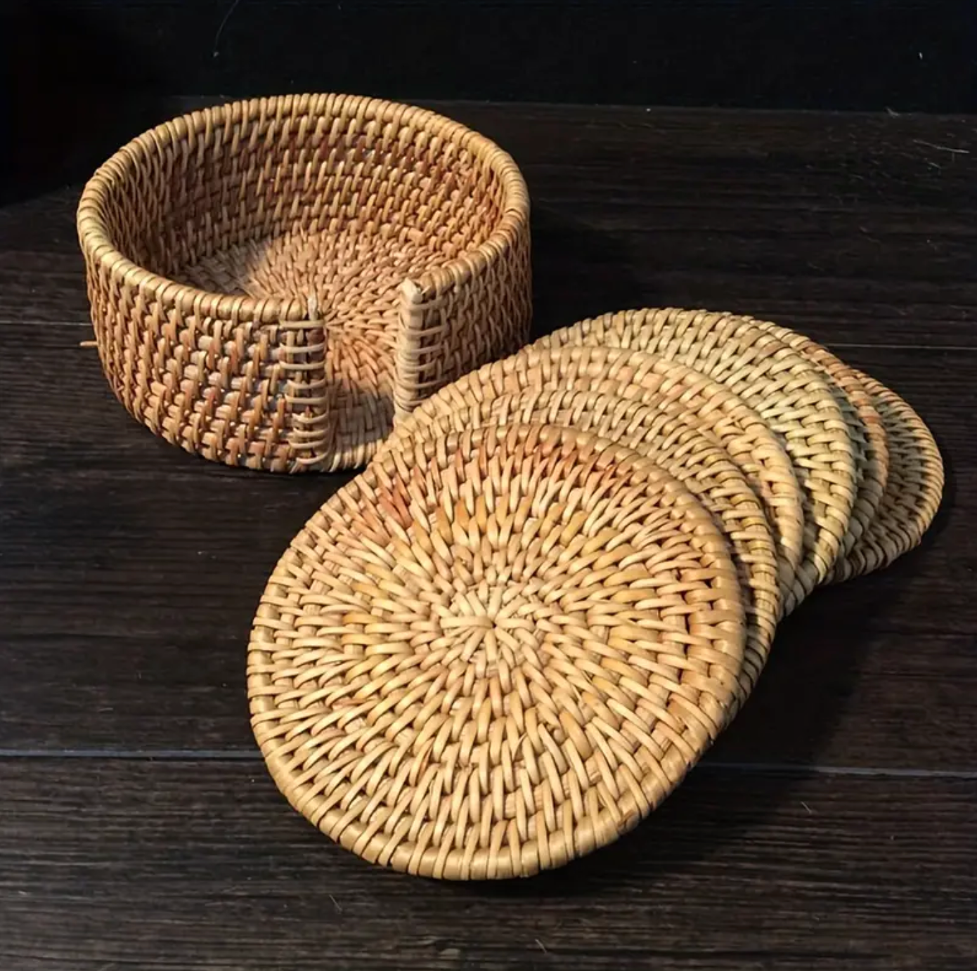 Natural Harmony Bamboo Rattan Coaster Set